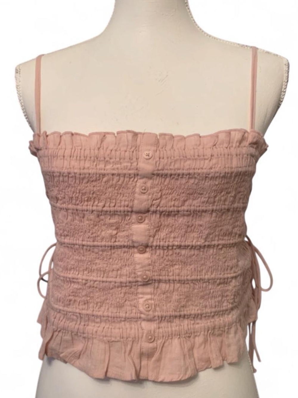 American Eagle Outfitters Blush Pink Smocked Button-Front Cami